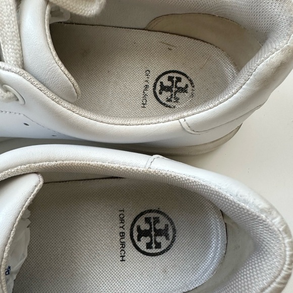 Tory Burch Sz 9 Howell Court Leather Sneakers in Titanium White/Allium Purple - Picture 6 of 16
